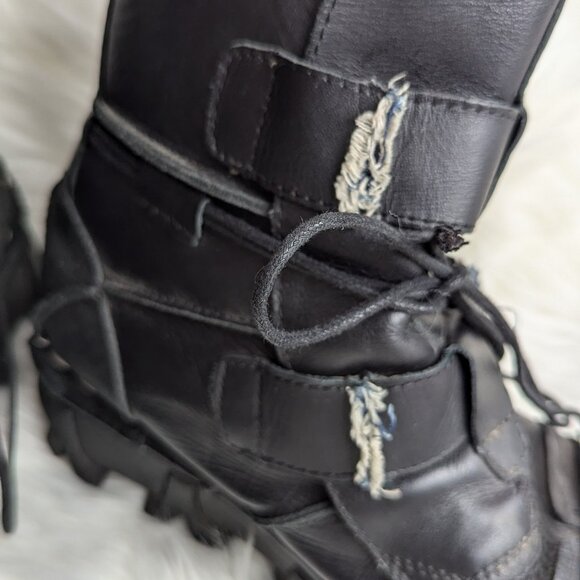 Boseton Men's Leather Moto Biker Boots Black Lace up Burning Man grunge - Picture 5 of 16